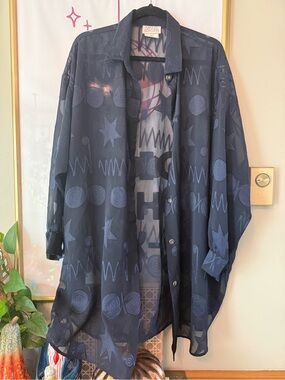 Sand Dollars Oversized Navy Sheer Button-Up - Size L